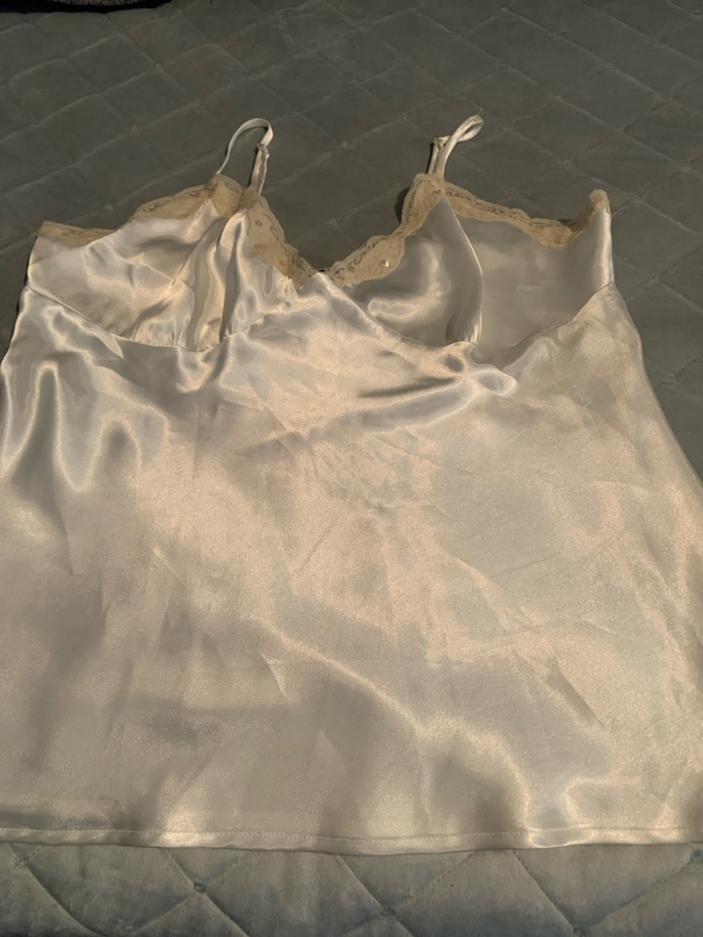 Nicole by Nicole Miller Ivory Satin Lace Trim Cami